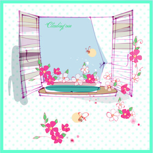 窗边花卉装饰插画设计