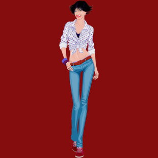 时尚红衣女子牛仔穿搭秀