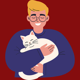 男子温馨怀抱熟睡的猫咪