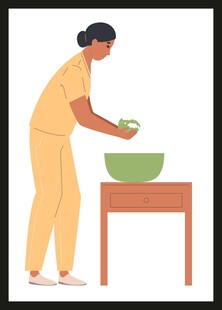 女性桌边专注料理食材
