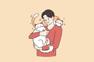 男子怀抱多只可爱猫咪