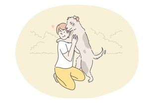人与狗亲密互动瞬间