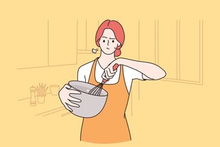 女士厨房搅拌食材画面