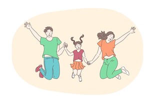 欢乐家庭亲子跳跃瞬间