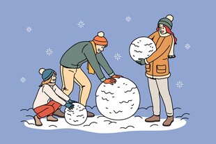 冬日家庭欢乐堆雪人时刻