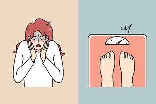 女子惊恐看体重秤