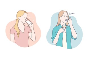 女性咳嗽场景插画