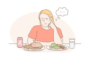 女子面对美食却陷入沉思