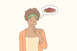 女子馋念美食的瞬间