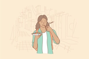 女子优雅享用美食
