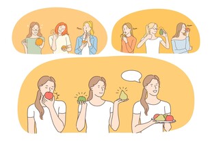 女性多样饮食场景展示