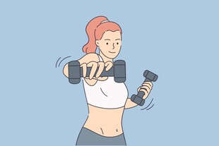 女子手持哑铃健身