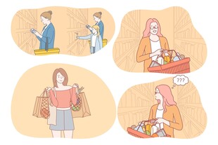 女性购物场景插画