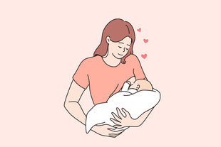 母亲温柔怀抱中的新生婴儿