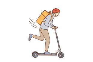 骑行电动滑板车的背包者