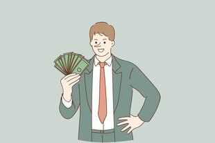 商务男士手持钞票显自信