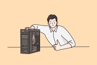 男子展示黑色机箱
