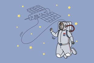太空中的宇航员与卫星