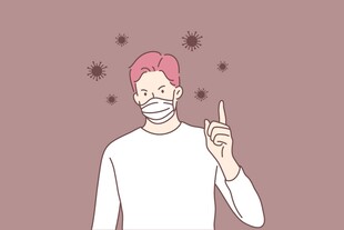 戴口罩男子的创意手势示意