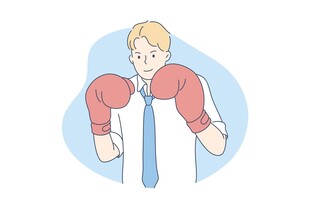 商务人士戴拳击手套准备出击