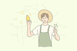 手持蔬果的田园风人物
