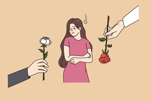女孩面对不同花的抉择