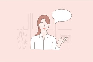 女性讲解手势与对话示意