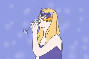 戴面具女士优雅饮酒