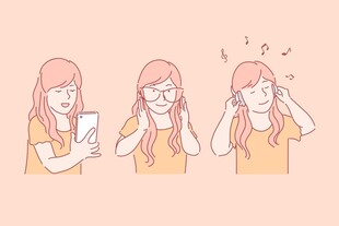 女孩使用手机的不同反应