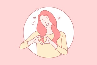女孩双手比心可爱插画
