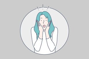 蓝发女孩捂嘴表情插画
