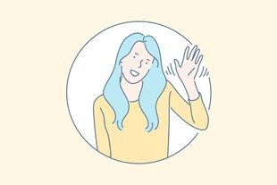挥手的长发女性