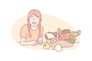 女孩与蔬果的温馨画面