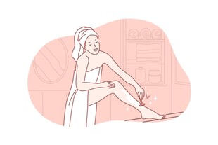 女子优雅坐姿涂抹腿部精油