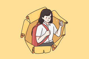 女孩从背包中探身而出