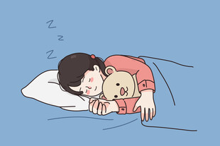 女孩抱玩偶温馨入眠
