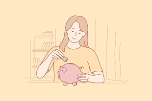 女孩往存钱罐投放硬币