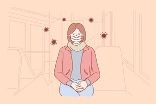 戴口罩女士身处病毒环境中