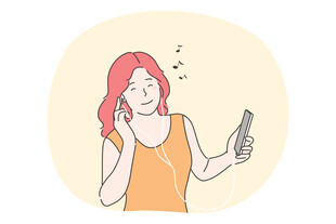 红发女子打电话与看手机