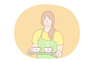 端茶的围裙女孩