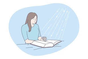 女孩雨中专注书写画面