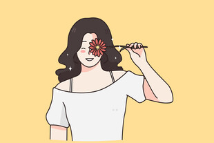手持玫瑰的优雅女性