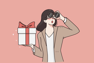女孩手持礼盒眺望远方