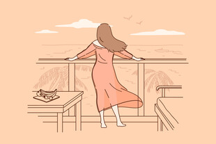 女子凭栏远眺的惬意时刻