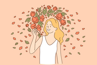手持花束的金发女子