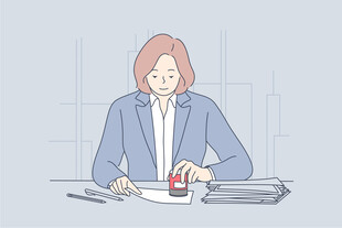 女职员盖章办公场景