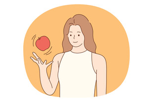 女子优雅托举红苹果
