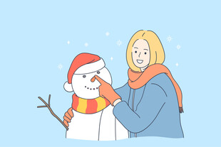 女孩与雪人温馨互动