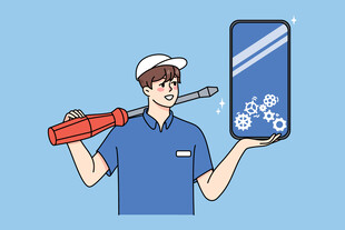 工人手持工具与手机画面
