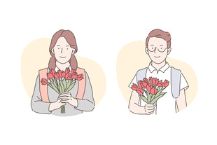 手持花束的男女